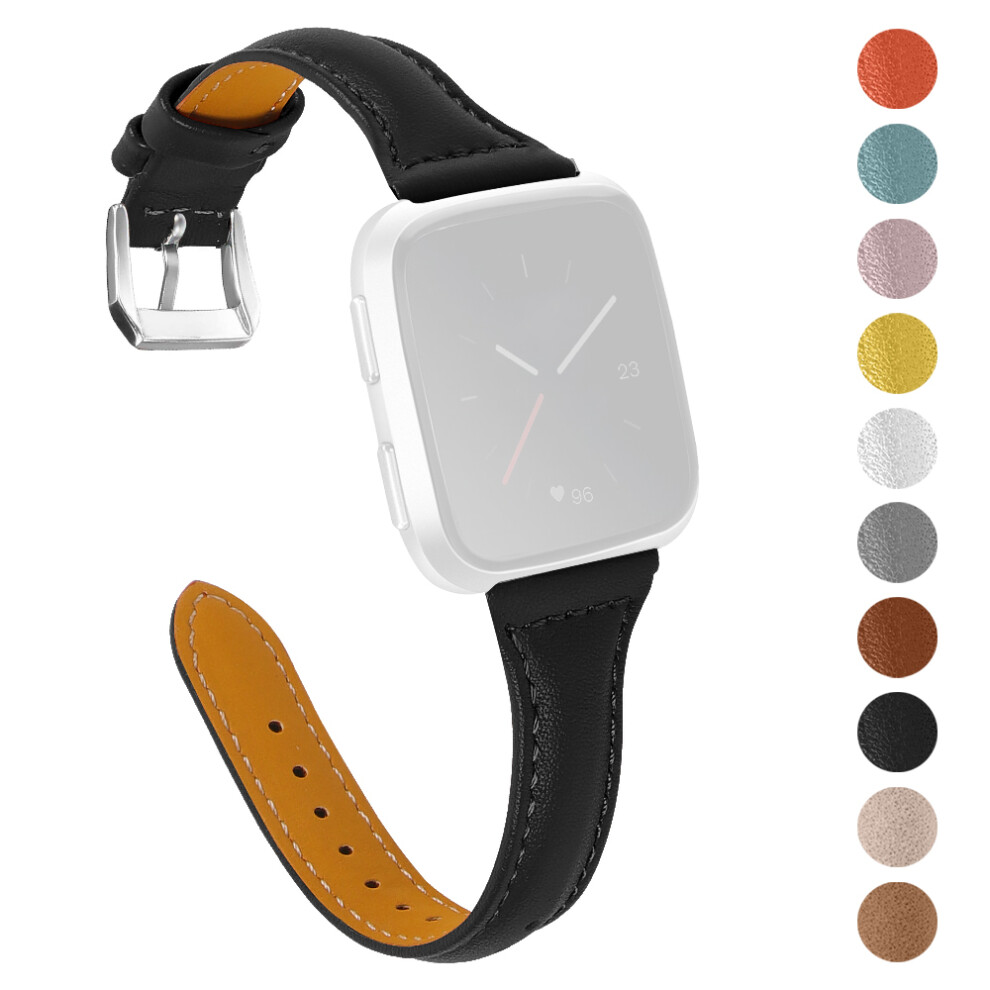 (Black) For Fitbit Versa 2/Versa/Versa Lite/Versa Se Stylish Cowhide Genuine Leather Replacement Smart Watch Strap Black 6914285421693