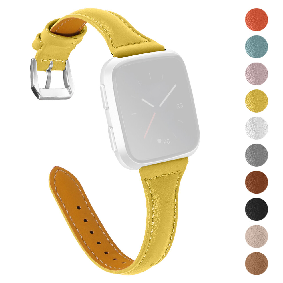 (Yellow) For Fitbit Versa 2/Versa/Versa Lite/Versa Se Stylish Cowhide Genuine Leather Replacement Smart Watch Strap Yellow 6914287738447