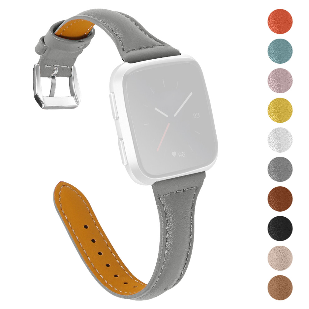 (Grey) For Fitbit Versa 2/Versa/Versa Lite/Versa Se Stylish Cowhide Genuine Leather Replacement Smart Watch Strap Grey 6914288474719
