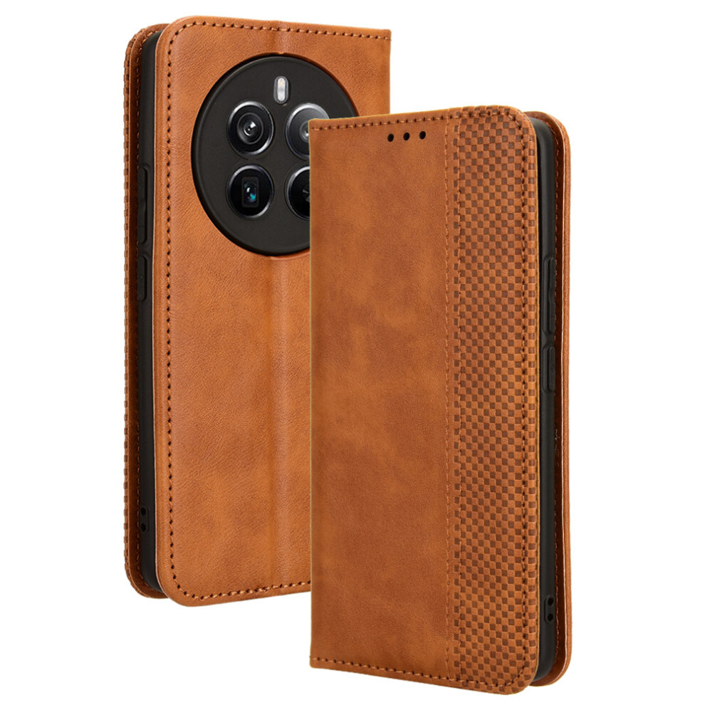 (Brown) For Realme 12 4G 12+ 5G Narzo 70 Pro 5G Narzo 70 5G P1 5G 13 4G Wallet Case Viewing Stand Leather Retro Texture Phone Cover Brown 6914284071578
