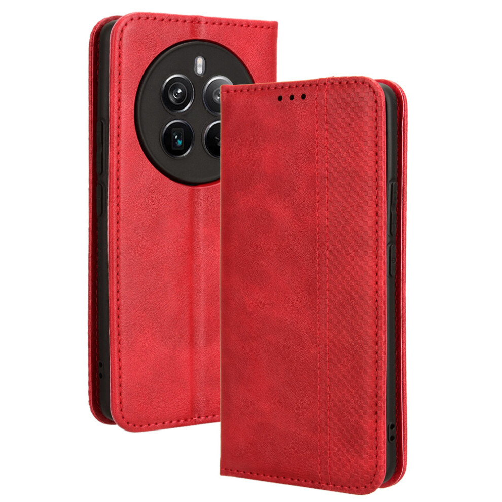 (Red) For Realme 12 4G 12+ 5G Narzo 70 Pro 5G Narzo 70 5G P1 5G 13 4G Wallet Case Viewing Stand Leather Retro Texture Phone Cover Red 6914282090007