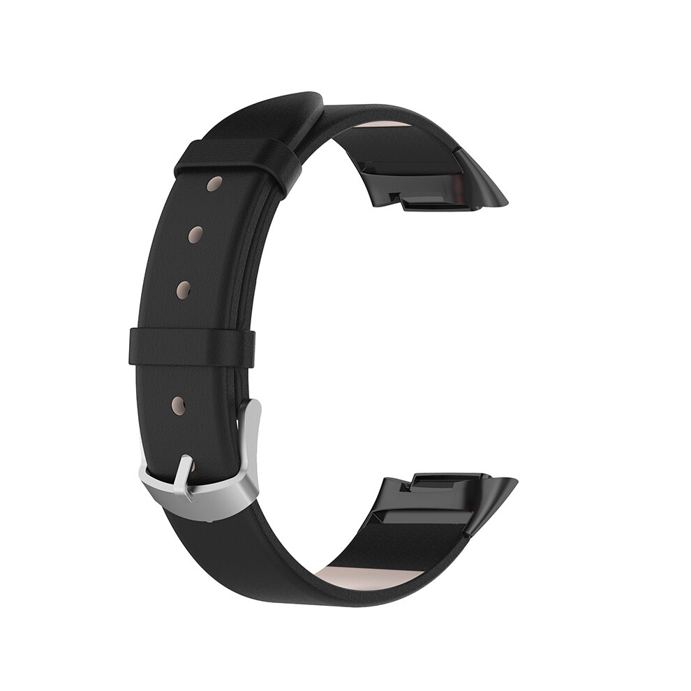 (Black) Metal Buckle Genuine Leather Smart Watch Strap Adjustable Wrist Band For Fitbit Charge 6 5 Black 6914286570222