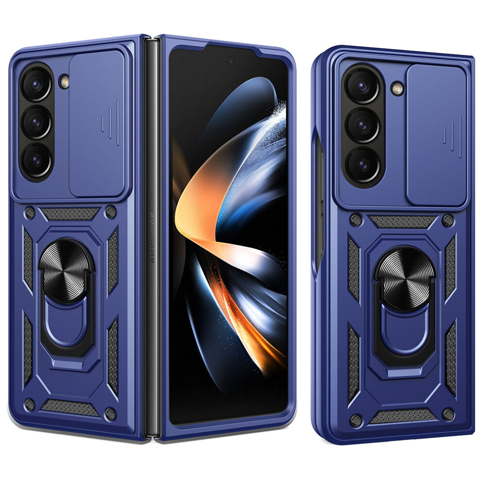 (Blue) For Samsung Galaxy Z Fold7 5G Case With Slide Camera Lid Pc + Tpu Kickstand Phone Cover Blue 6914281129241