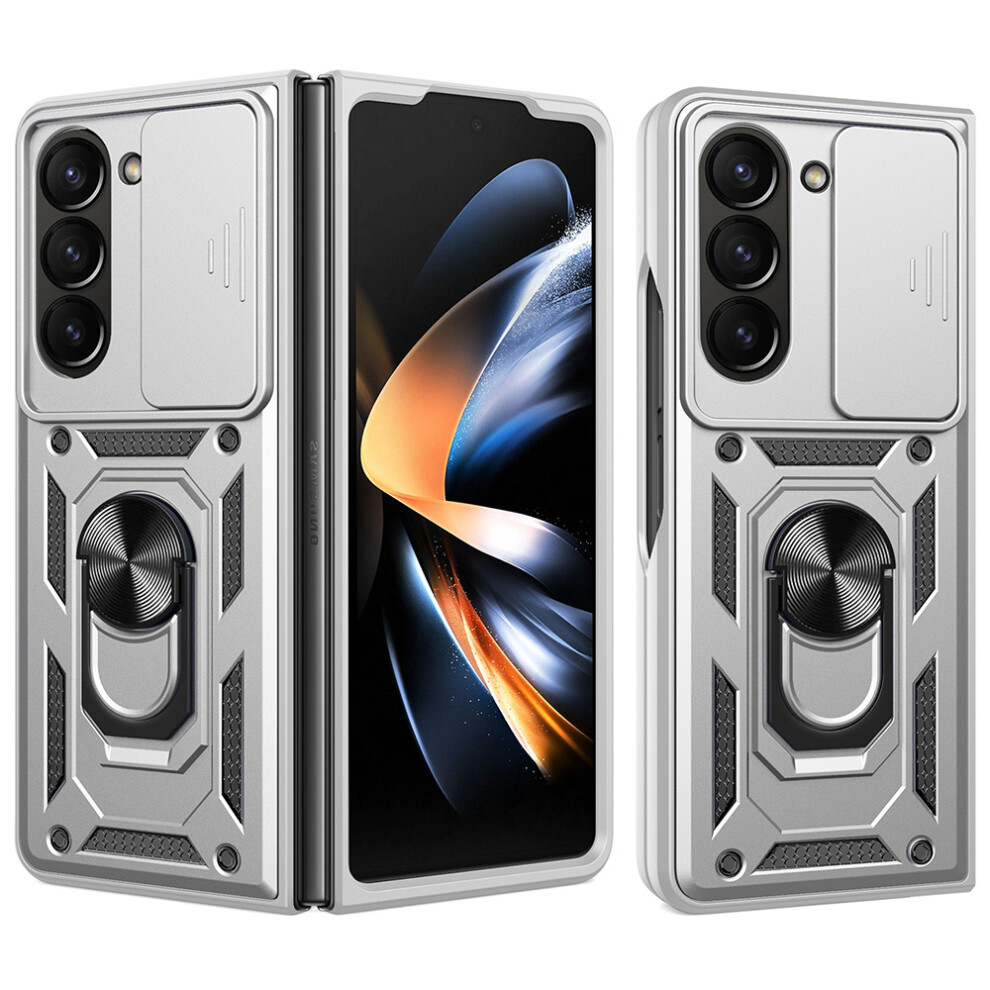 (Silver) For Samsung Galaxy Z Fold7 5G Case With Slide Camera Lid Pc + Tpu Kickstand Phone Cover Silver 6914287047525