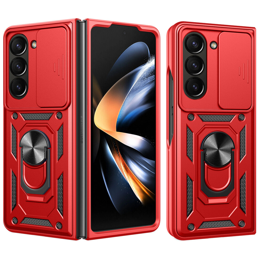 (Red) For Samsung Galaxy Z Fold7 5G Case With Slide Camera Lid Pc + Tpu Kickstand Phone Cover Red 6914288520751