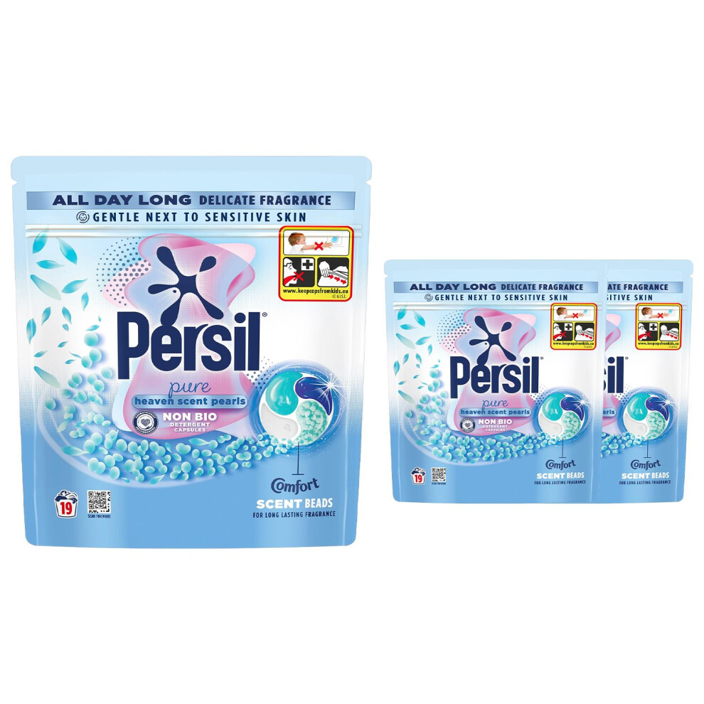 Persil (Non-Bio) Pure Heaven Scent Pearls 19 Washes Detergent Capsules, 3Pk