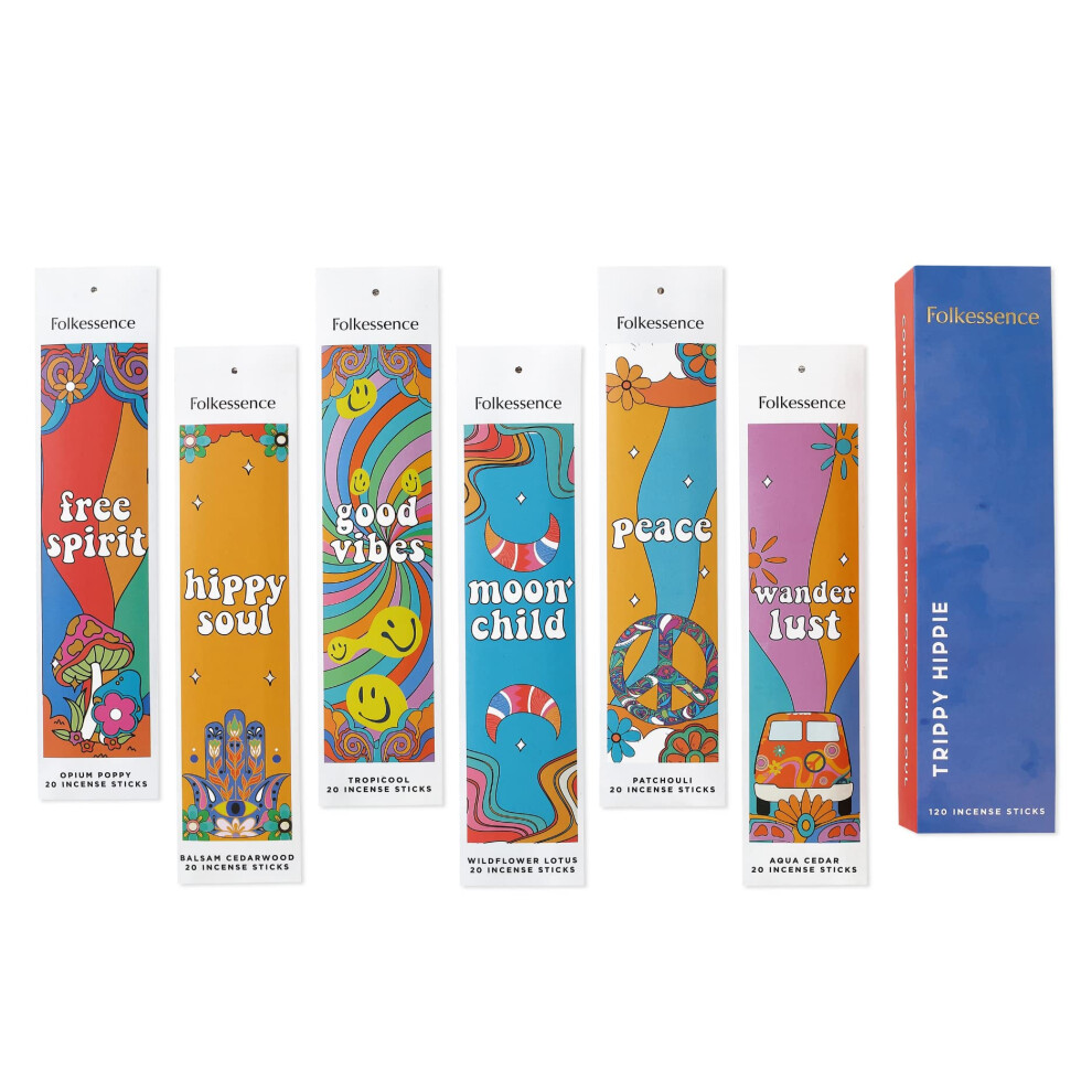 Folkulture Incense Sticks - Set of 6 Insenses Variety Pack (120 Sticks)- Opium Poppy  Patchouli  Mango Pineapple  Aqua Cedar  Lotus  Balsam Cedarwood-image-OPC-PFWBGPD-NEW