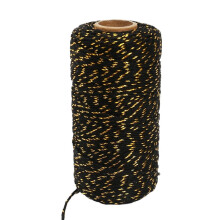 Twine String 100m X 2mm Black Gold Glitter Cotton Cords Twisted Macrame String for Home Decor and Gift Wrapping