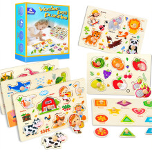 Drevené puzzle s kolíkmi pre batolatá Montessori puzzle pre batolatá vo veku 1-3 roky, jemná motorika, puzzle hracky pre deti od 1 roka, darceky