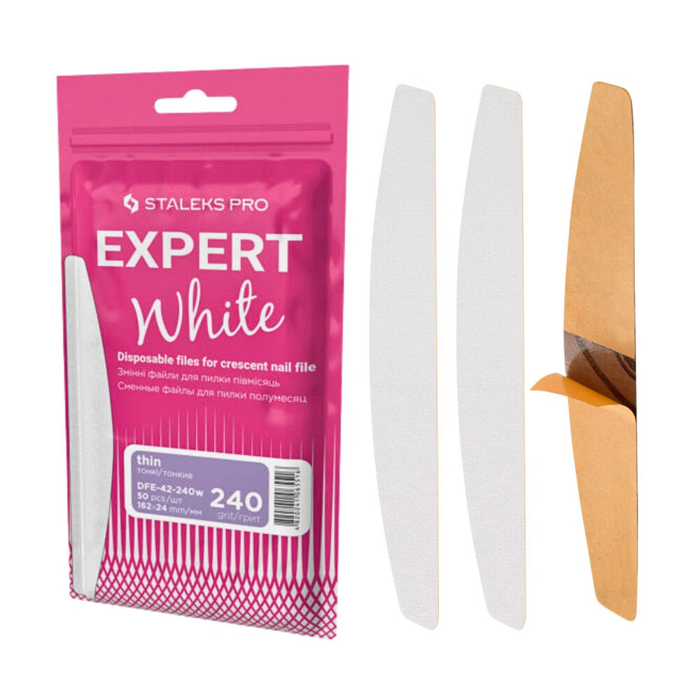Staleks Pro 50 Pcs Disposable Half Moon Shape Nail Files Refill Adhesive Nail Files Expert 100 Grit (240 Grit)