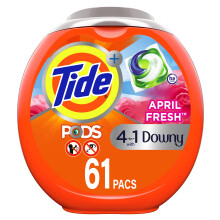 Tide PODS Plus Downy 4 in 1 HE Turbo Wasmiddel Zeeppods April Frisse Geur 61 Stuks Pot - Verpakking Kan Vari ren