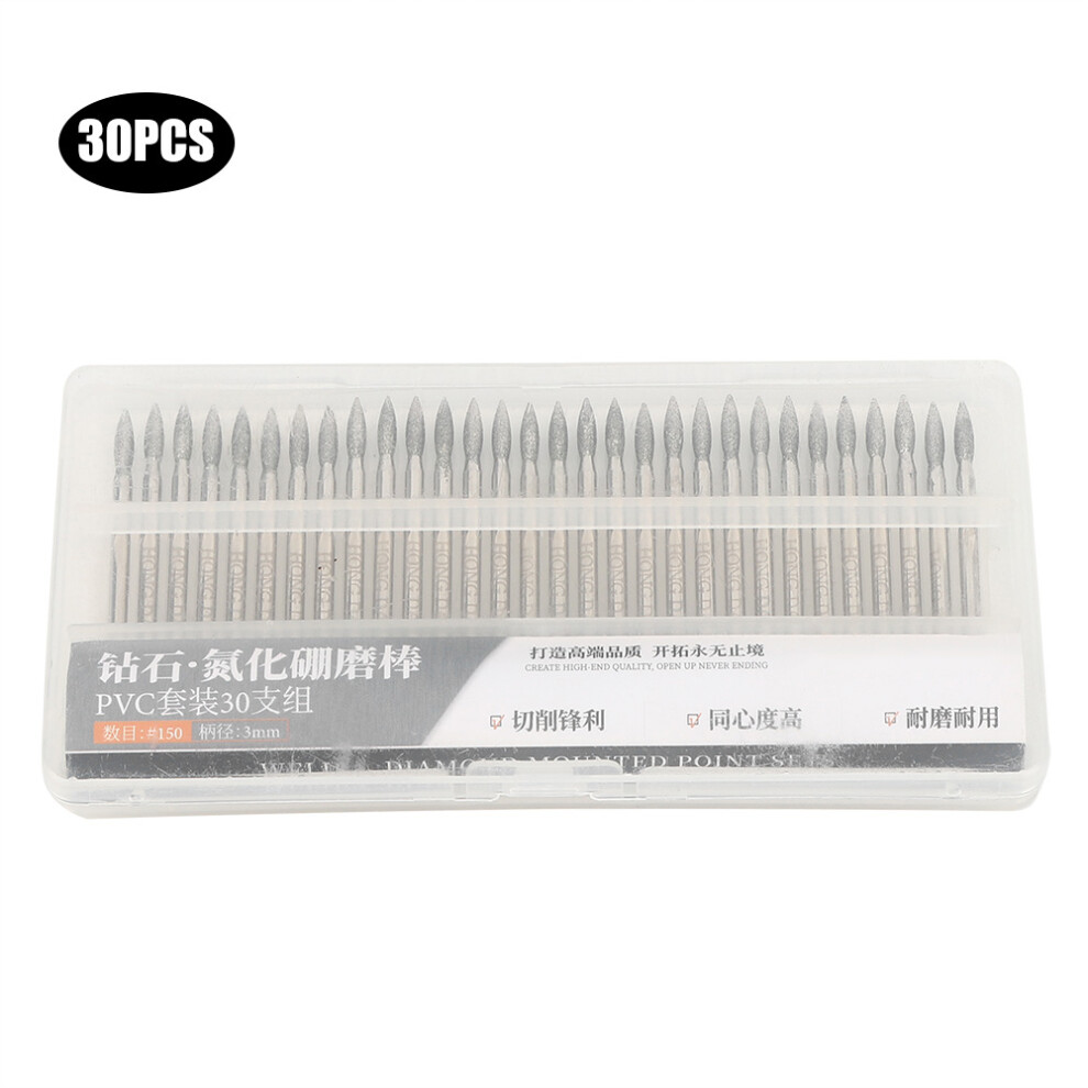 30pcs 150Grit Tip Diamond Grinding Bits 3mm