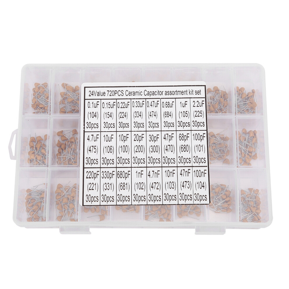 720Pcs 24 Types Ceramic Capacitors Assortment Kit