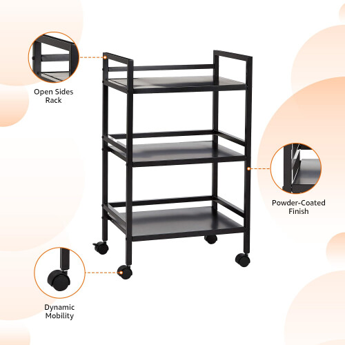 Amazon Amazon Basics 3-Tier Metal Rolling Cart, Black 2
