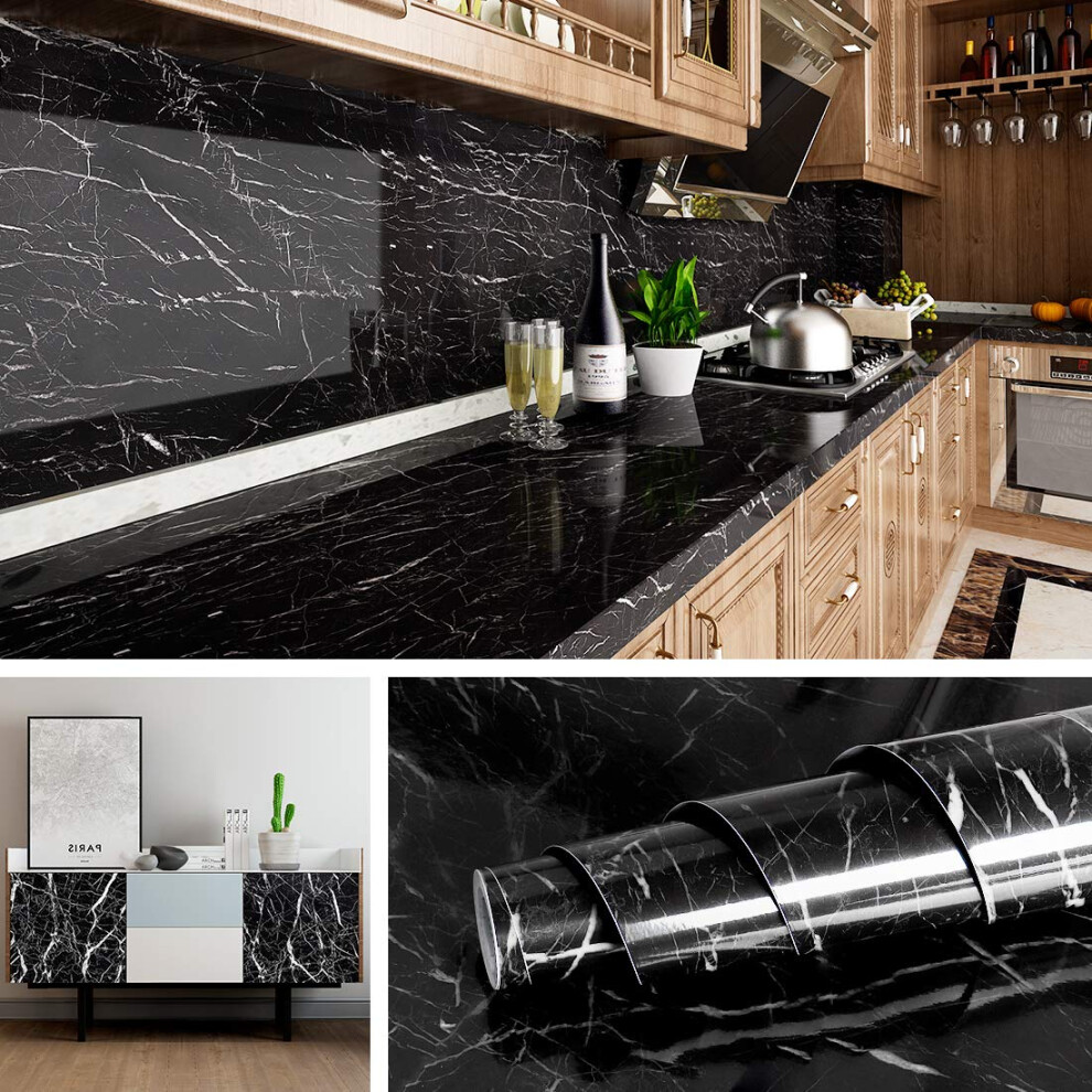 Livelynine Black Marble Wallpaper For Kitchen Counter Top Black Peel And Stick Contact Paper For Countertops Waterproof Desk Dresser Table Cover Stic 741722786789