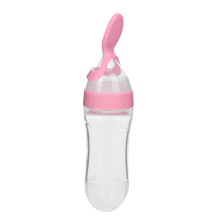 90ml Silikon Babyflasche mit Löffel, Pink, 19,5 cm