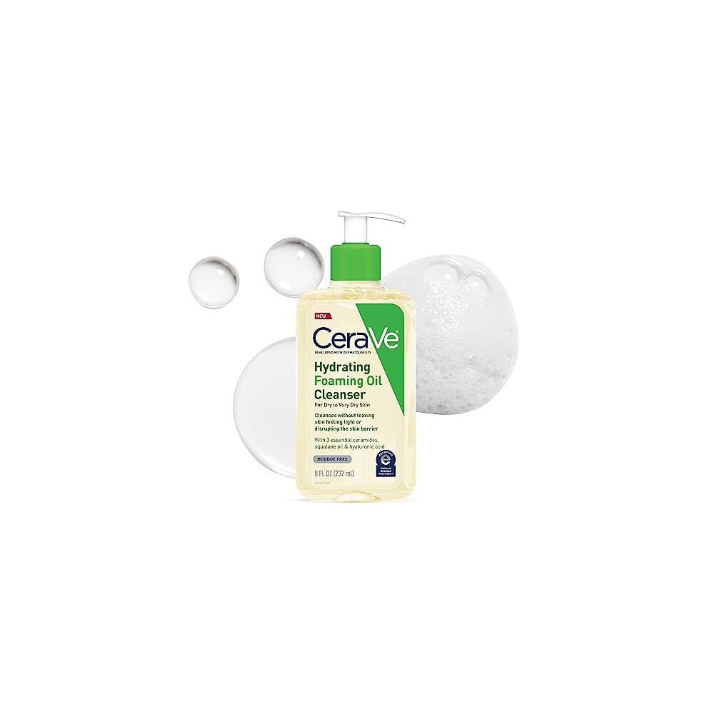 Cerave Hydrating Foaming Oil Cleanser Wash With Squalane Oil Triglyceride Hyaluronic Acid And Ceramides For Dry To Very Dry Skin 8 Oz