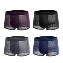(4XL) 4Pack Mens Bamboo Soft Wear Underwear Shorts Summer Ice Silk Mesh Boxer Briefs .