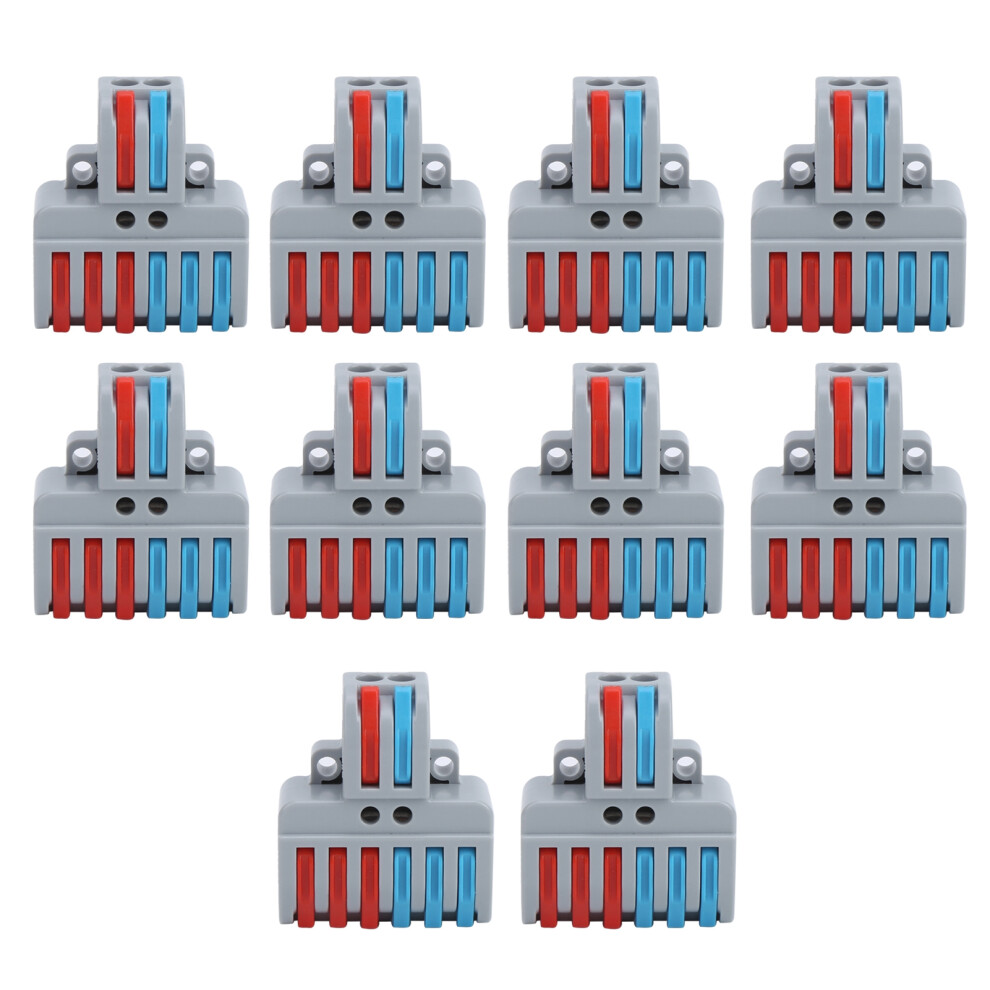 10pcs Terminal Blocks 2 inlet 6 Outlet Electric