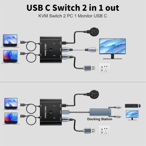 8K USB C KVM-switch, USB 3.1 Type-C-splitter 2