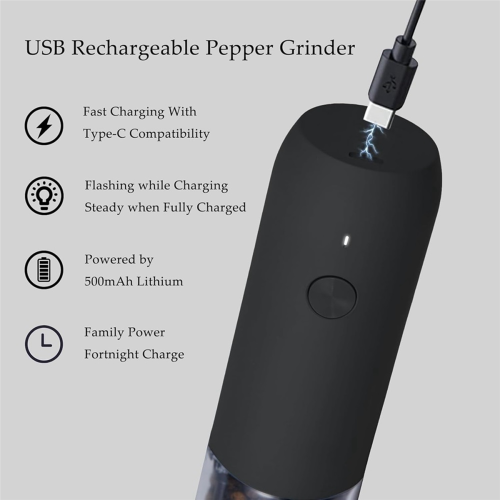 2-pack elektrisk salt- och pepparkvarn, USB-laddningsbar 2