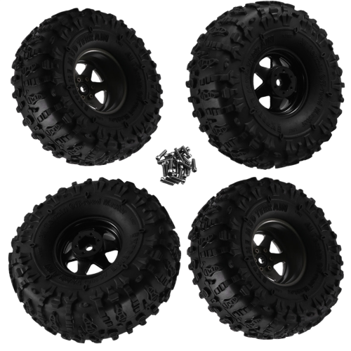 Conjunto de 4 pneus de borracha com aro de roda de metal Beadlock de 122 mm e 1,9 polegadas, preto 1