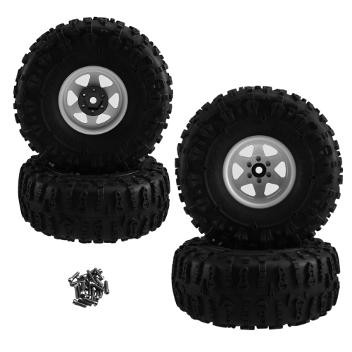 Conjunto de 4 pneus de borracha com aro de roda de metal Beadlock de 122 mm e 1,9 polegadas, branco 2