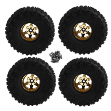 Lot de 4 jantes en caoutchouc avec système Beadlock en métal (122 mm, 1,9 pouce) jaunes