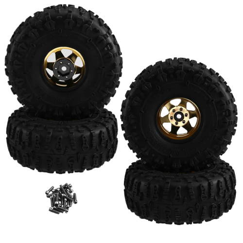 Conjunto de 4 pneus de borracha com aro de roda de metal beadlock de 122 mm e 1,9 polegadas, amarelo 2