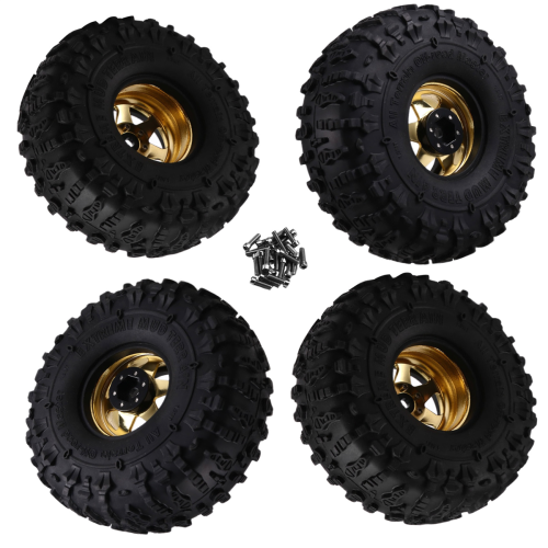 Conjunto de 4 pneus de borracha com aro de roda de metal beadlock de 122 mm e 1,9 polegadas, amarelo 1