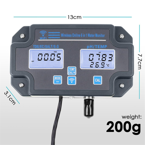 Smart vannkvalitetstester 6-i-1 pH/EC/TDS/salinitet/SG EU-plugg 1