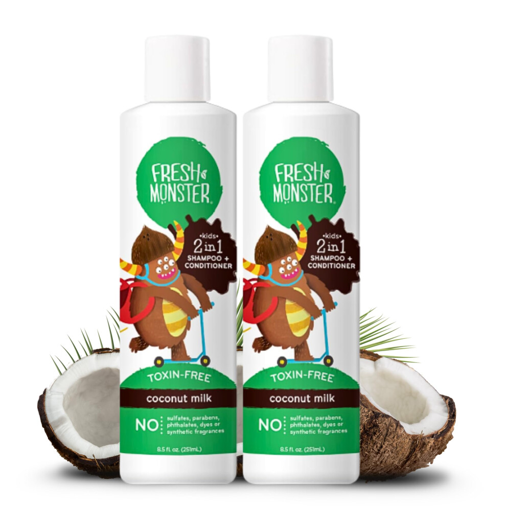 2-In-1 Kids Shampoo & Conditioner Toxin-Free Hypoallergenic Tear-Free Shampoo & Conditioner For Kids Coconut (2 Pack 8.5Oz/Eac Fresh Monster