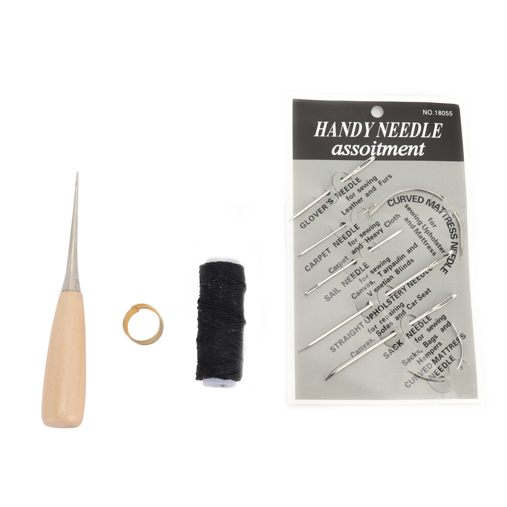Leather Needle Set Waxed Thread Awl Thimble Kit