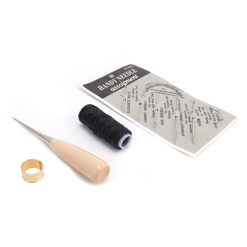 Leather Needle Set Waxed Thread Awl Thimble Kit 2