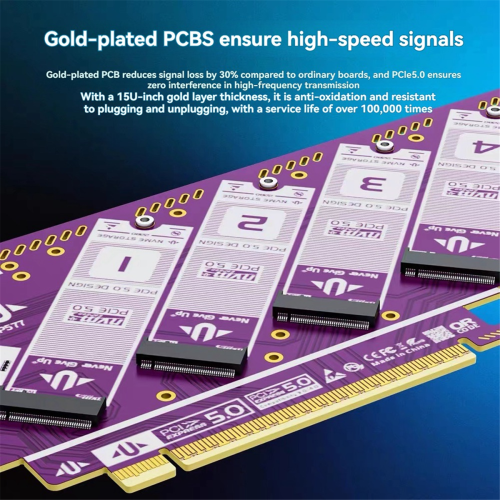 PCIE 5.0 til M.2 NVMe fire-disk udvidelseskort til Windows/MacOS/Linux 2