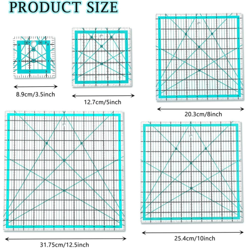 5ks čtvercových patchworkových pravítek s protiskluzovými kroužky, šablony na patchwork 1