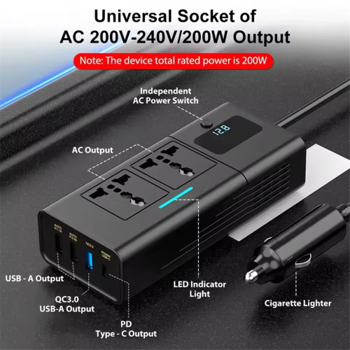 Bil 220v inverter 12 til 220 spenningsstrømomformer 200W 1
