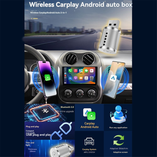 Adaptor Carplay wireless 2 în 1, dongle USB, Smart Carplay și Android Auto 1