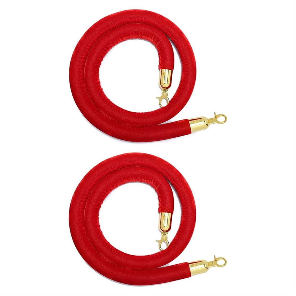 2 Pack Velvet Stanchion Rope with Gold Hooks, 5 Feet Red-image-OPC-PKBFDPD-NEW