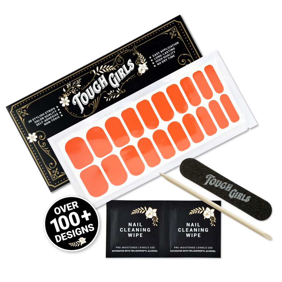 TOUGH GIRLS | 20 Exquisite Gel Nail Polish Strips w/Application Accessories - No UV/LED Lamp Required (Bright Living Coral)-image-OPC-PJNRQN7-NEW