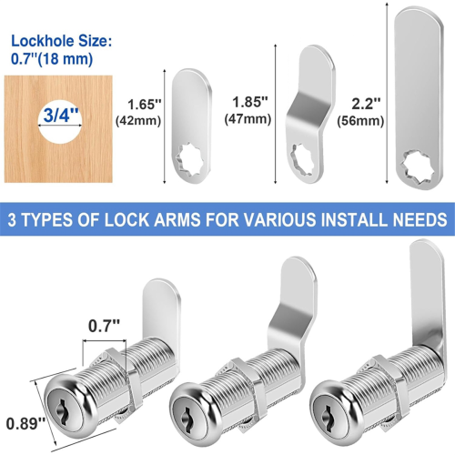 Cabinet Locks with Keys,1-1/2Inch Long Cam Locks Keyed 1