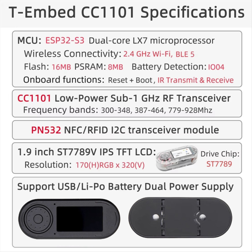 T-Embed ESP32-S3 CC1101 lav-effekt GHz-transceiver 2