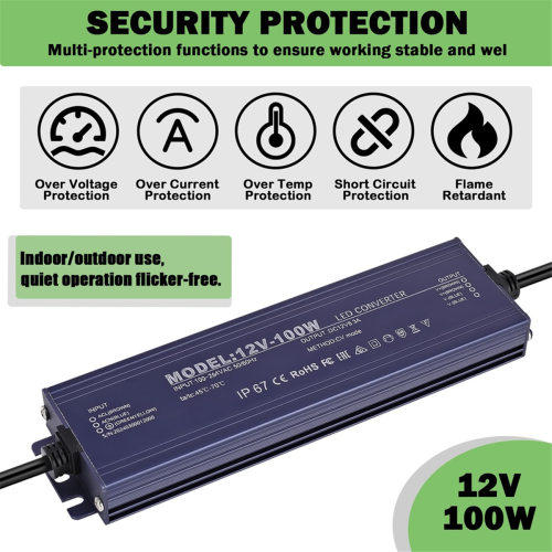 LED-driver IP67 vanntett 12V 8.3A 100W strømforsyningstransformator 1
