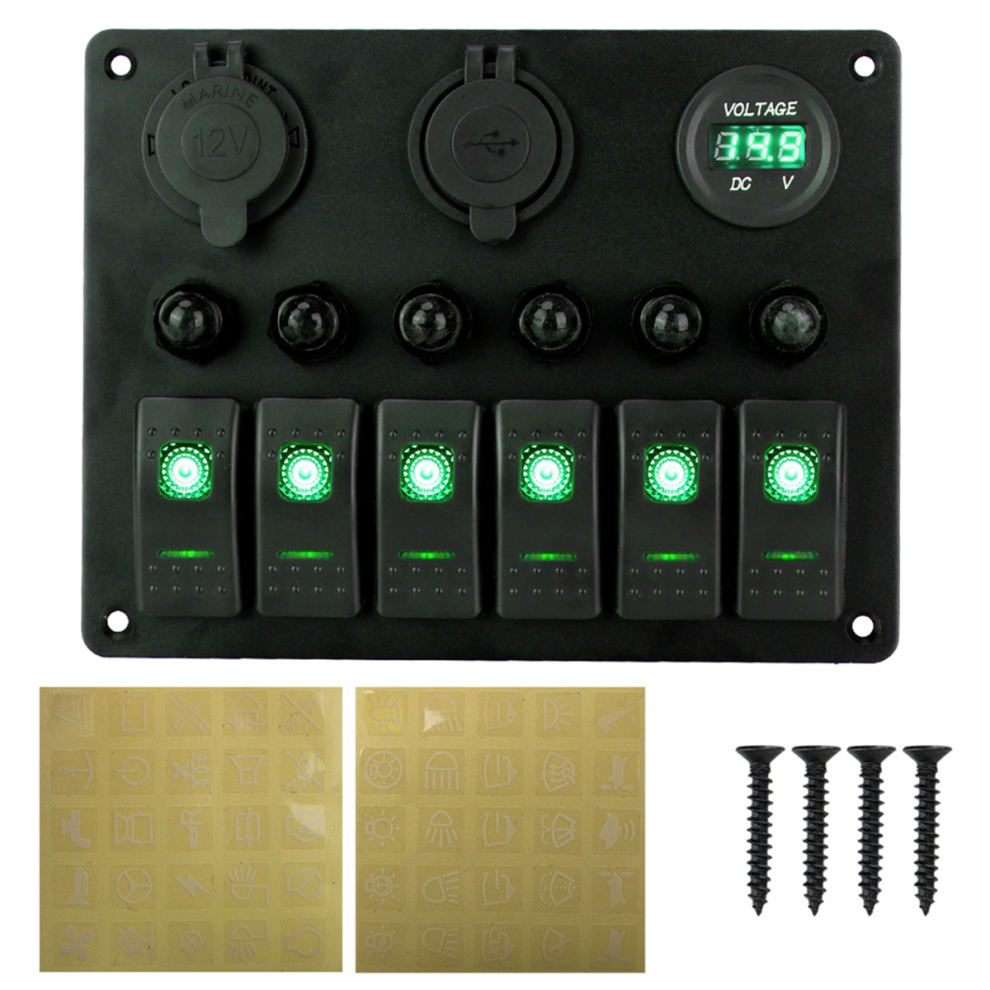 Universal Car Rv 6 Switch Panel 12/24V Rocker Panel Voltmeter A 4711175591922