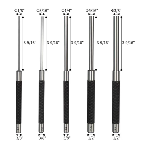 Conjunto de 5 peças de punção de pino de rolo, kit de ferramentas de punção de pino de aço carbono de 8 polegadas 2