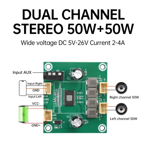 Digital stereolydforsterkerkort 2A lydforsterkermodul 1