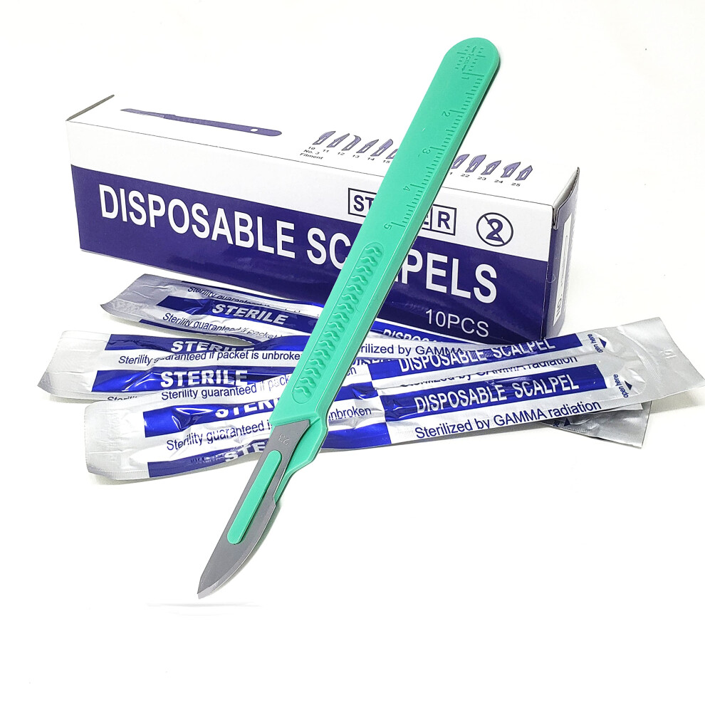 A2z Scilab Disposable Sterile Razor Scalpel #23 Podiatry & Dermaplaning Tool Precision Carbon-Steel Blades With Plastic Handle - Individual Pouches - Exfo