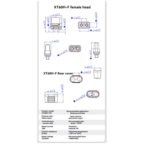 Flyopladekabel XT60H-F Hun til 45A Interface 1