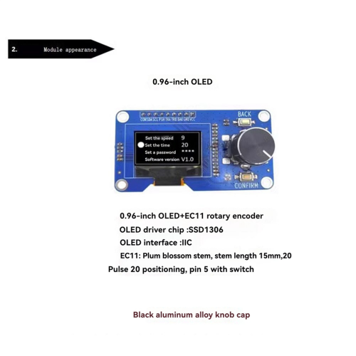 0,96 tommer OLED-displaymodul med knap EC11 roterende encoder 1
