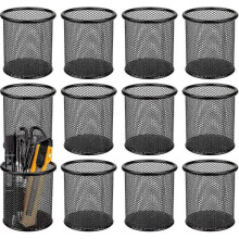 12 Pack Metal Pen Holder Mesh Pencil Holder Desk Organizer Mesh Round Pen Cup